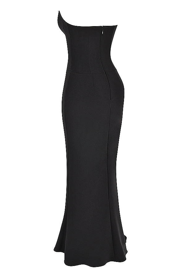 black crepe strapless corset dress