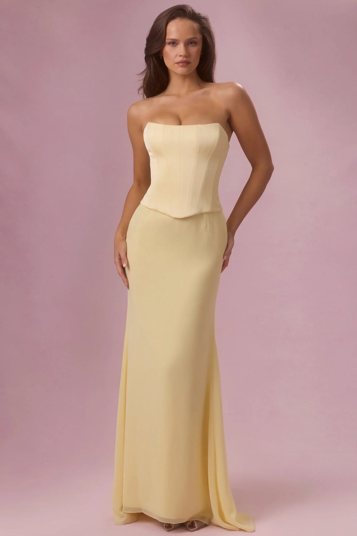 Satin Corset Bridesmaid Dress in Butter Yellow