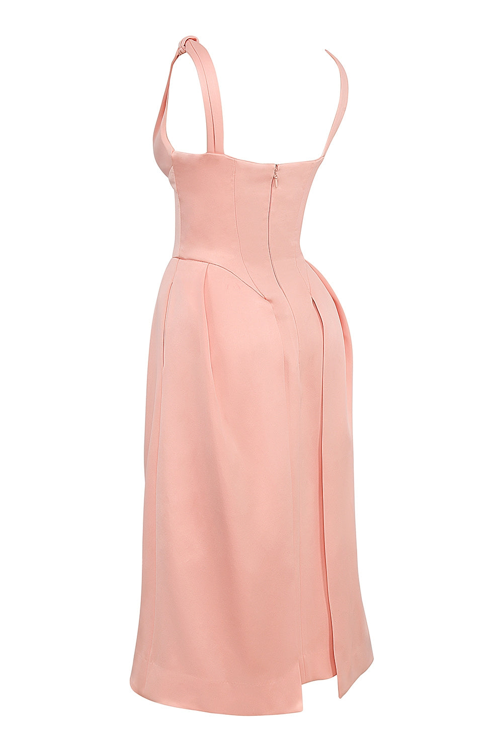 peach satin pleated midi dress - sale