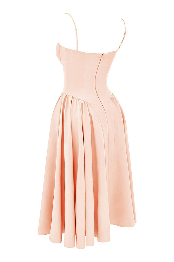 peach parfait twill corset midi dress