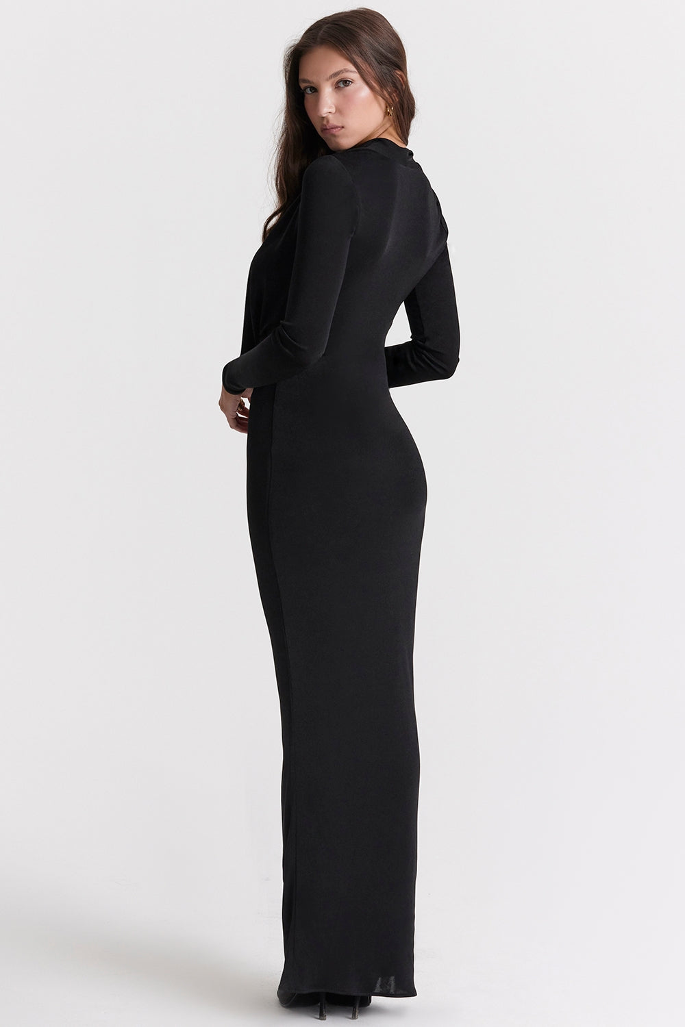 black draped maxi dress