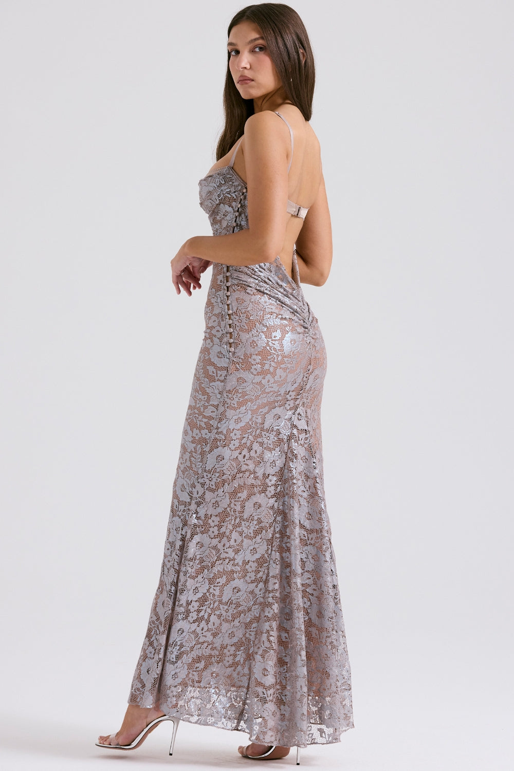 ice blue lace godet gown