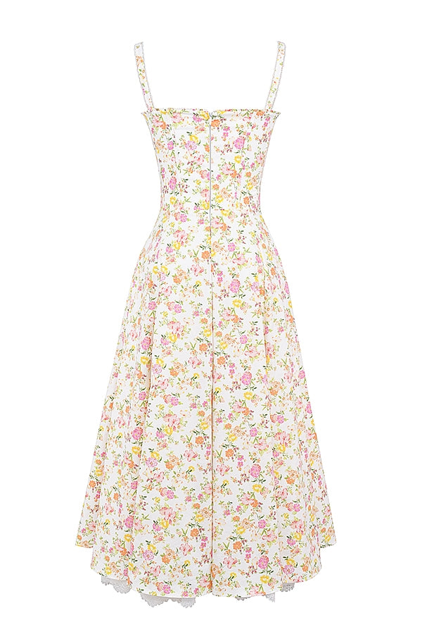 ivory meadow print cotton bustier sundress