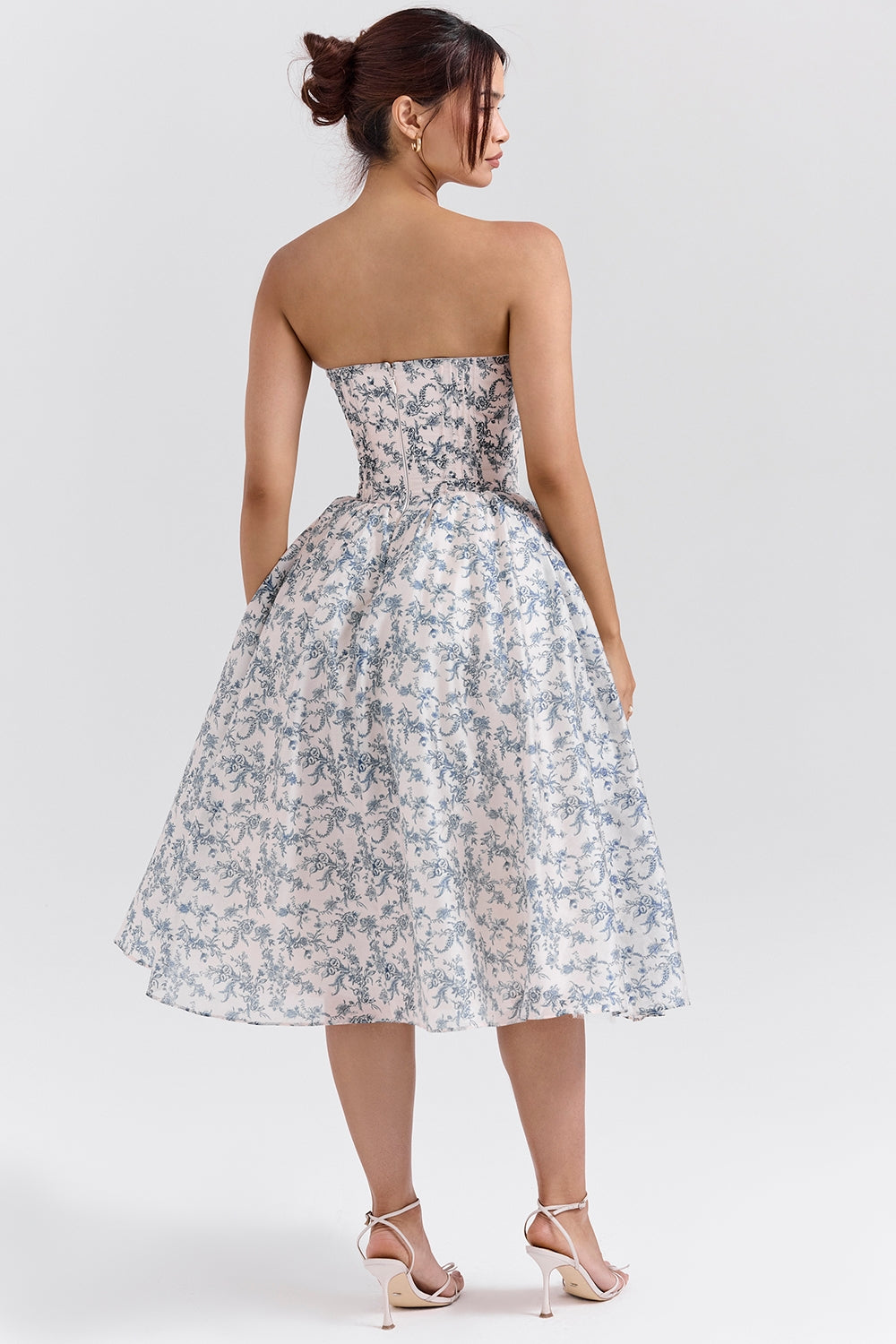 english porcelain print strapless sundress