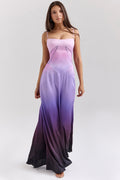 ombre print lace up maxi dress
