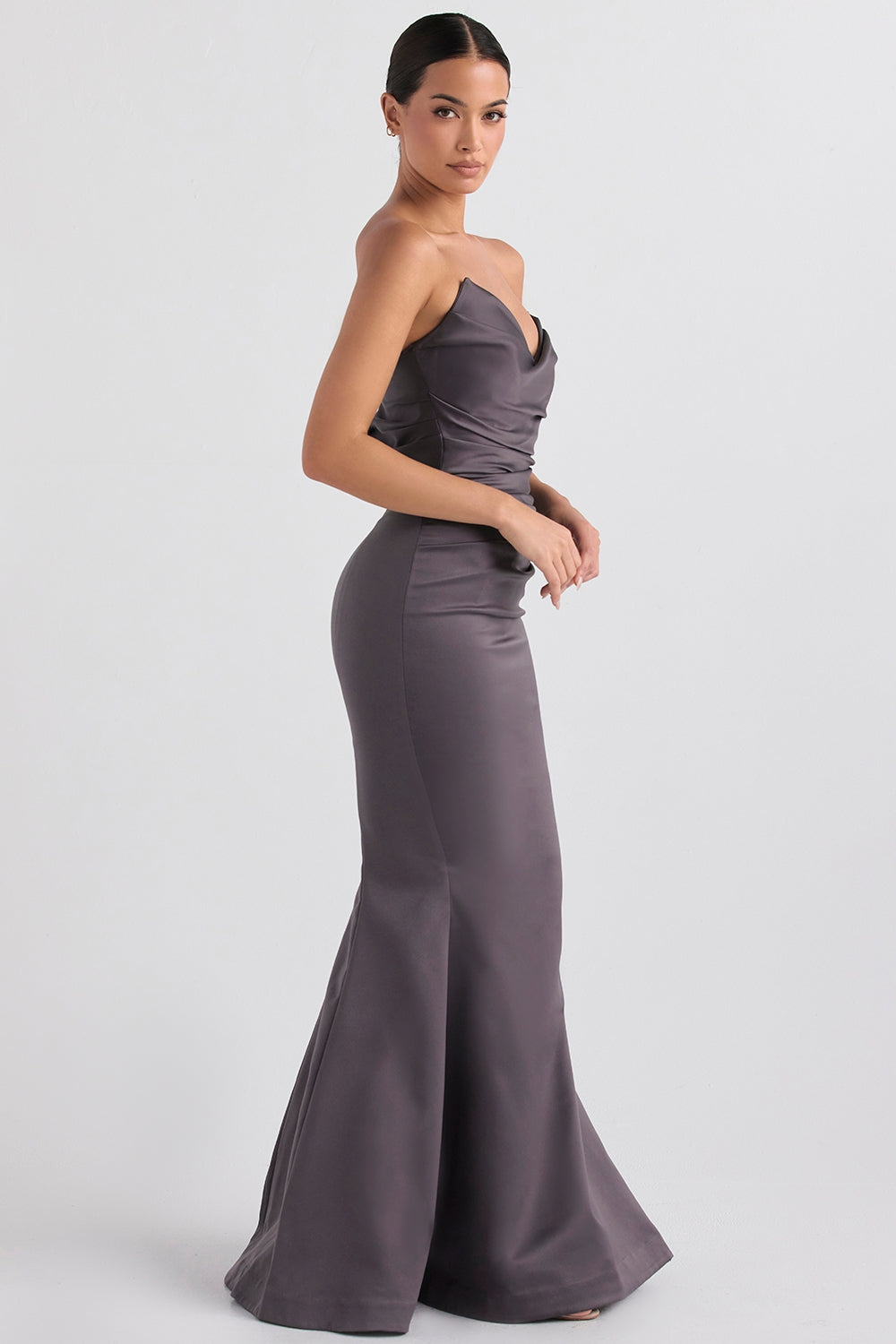 shadow satin strapless gown