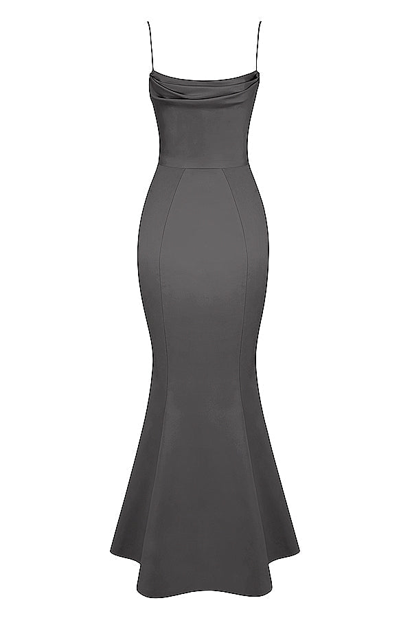 shadow satin fishtail gown