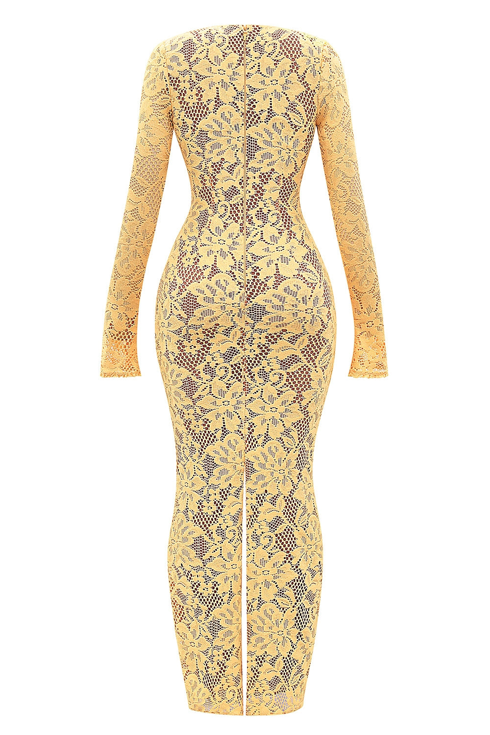 apricot plunge lace maxi dress