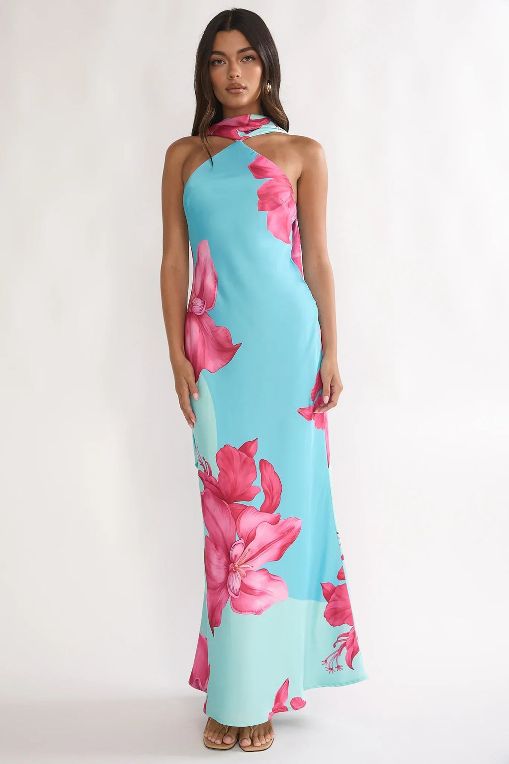 Risha Scarf Maxi Dress Lily Hot Pink