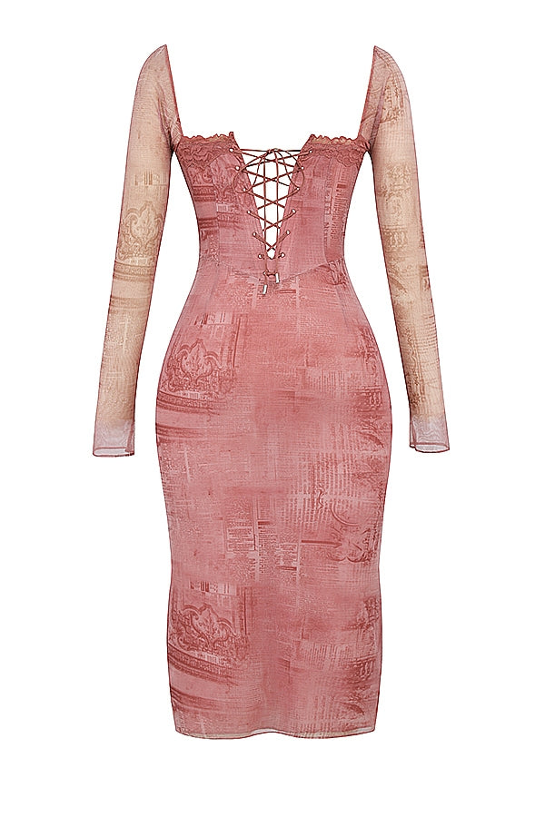 pink print corset dress