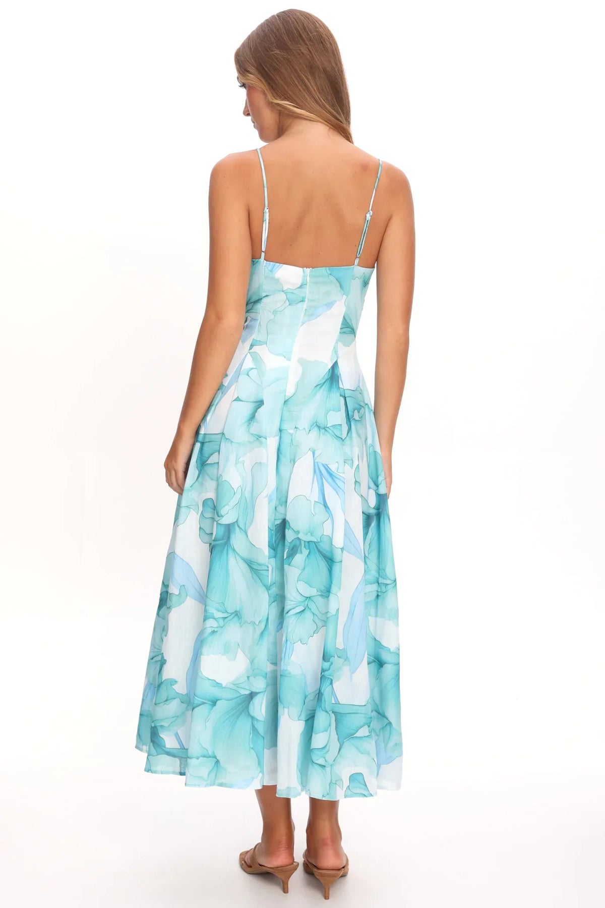 Get My Attention Pleat Waist Maxi Dress Watercolor Green