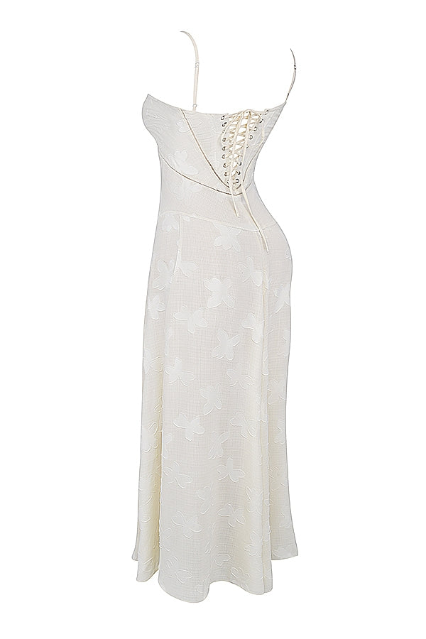vintage cream floral lace back maxi dress