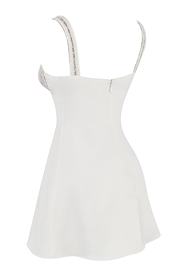 ivory satin and lace mini dress