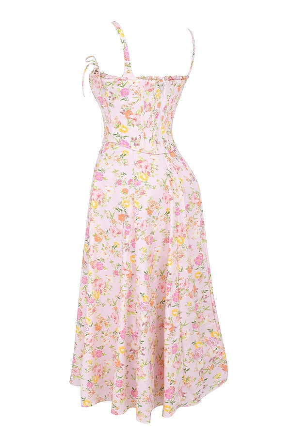 pink meadow print cotton midi sundress