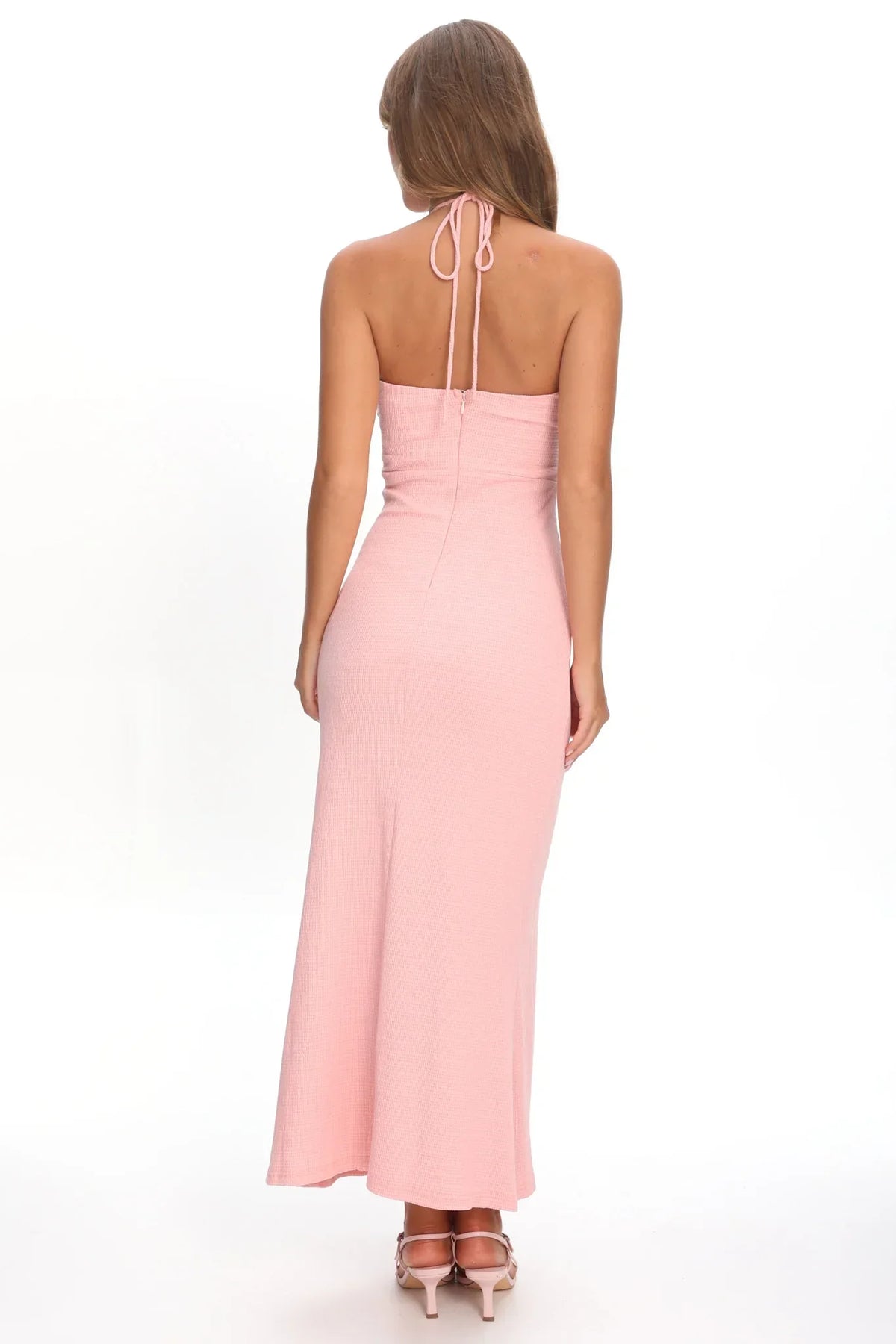Letisha Textured Halter Maxi Dress Pink
