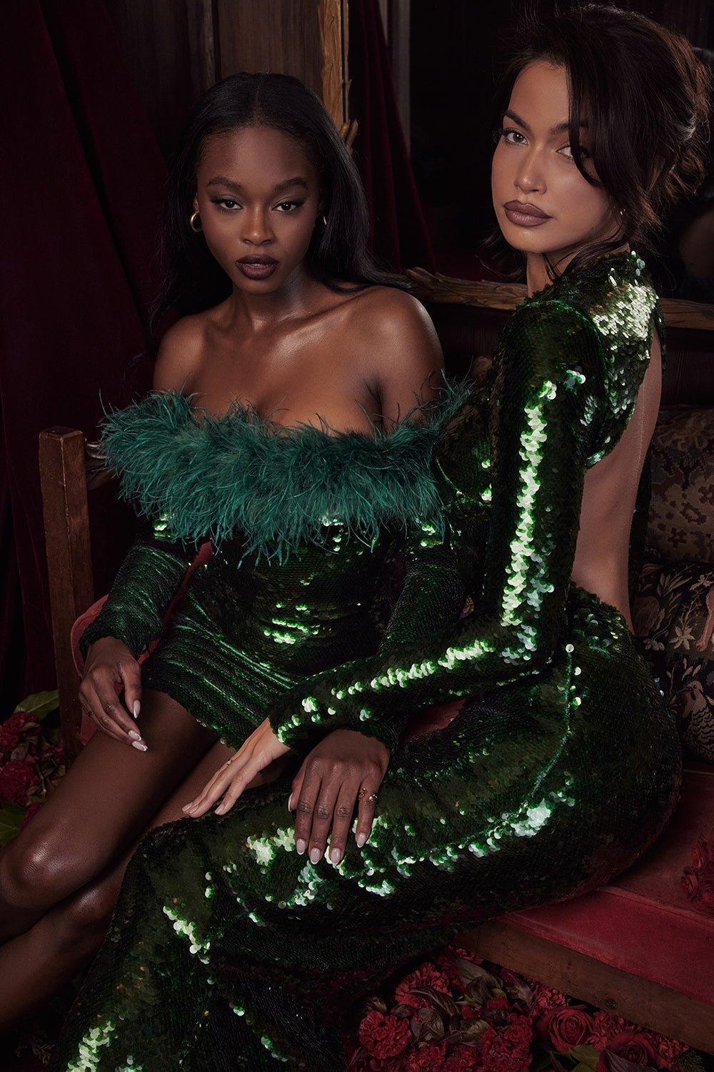 pine green sequin maxi dress