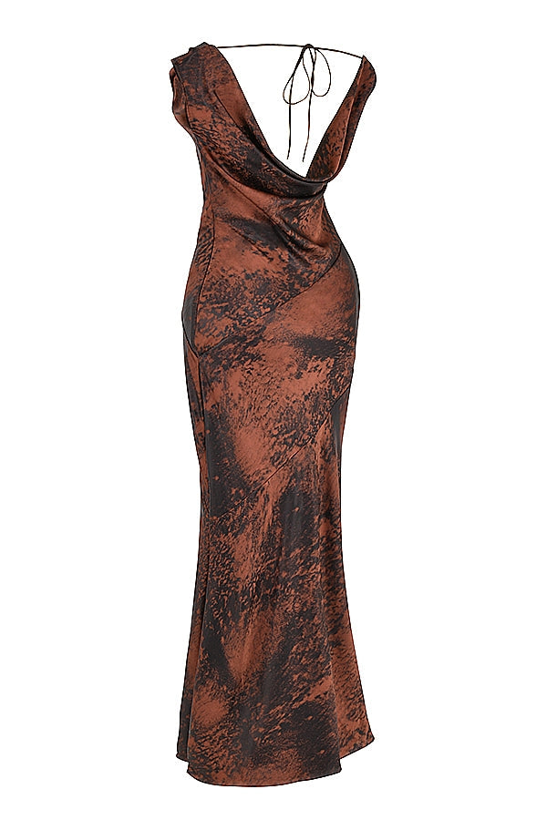 antique copper bias cut maxi dress