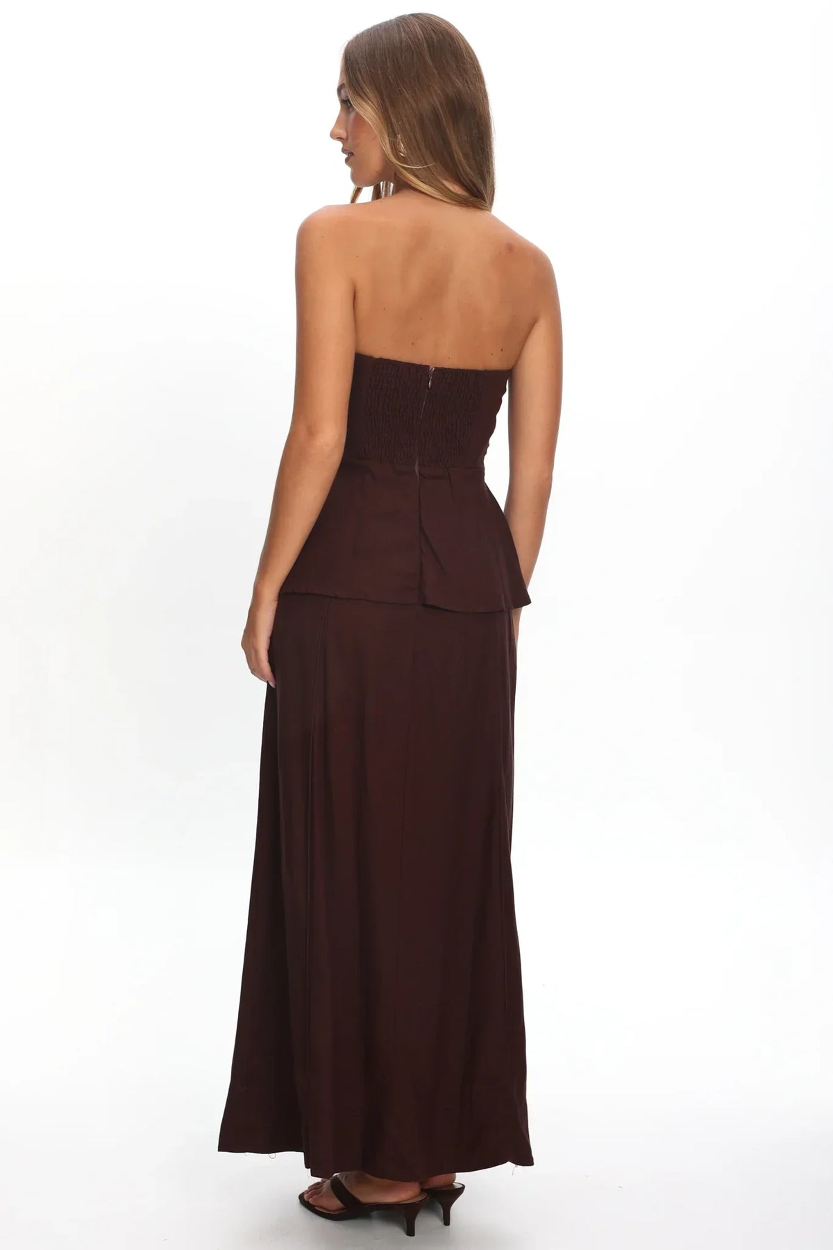 Synthia Peplum Waist Maxi Dress Chocolate