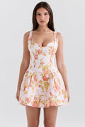 peach poppy print twill mini dress