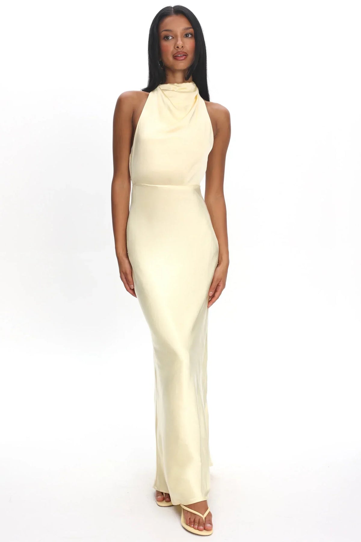 Gelato Pearl Strap Halter Maxi Dress Butter