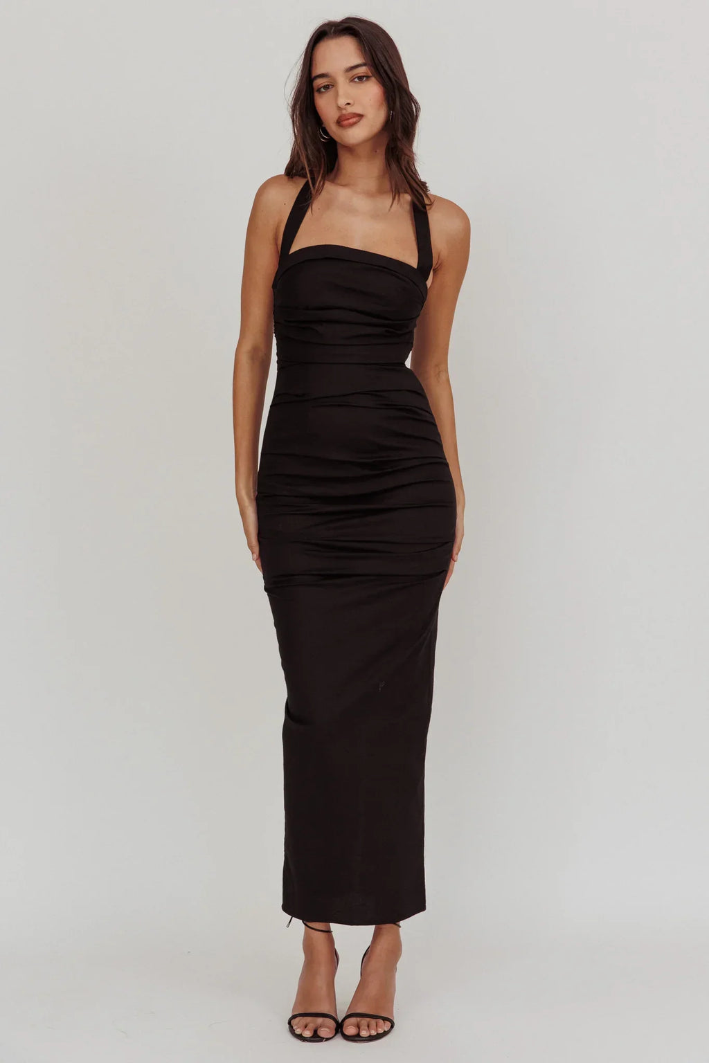 Scout Halterneck Ruched Maxi Dress Black
