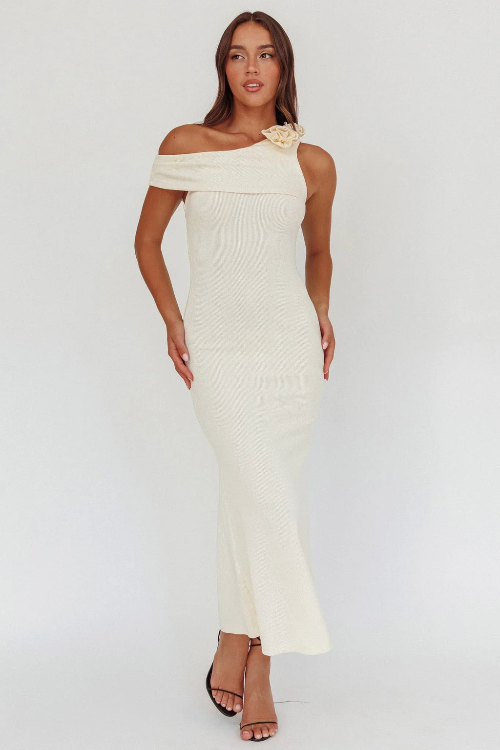 Mazon One-Shoulder Knit Maxi Dress Butter