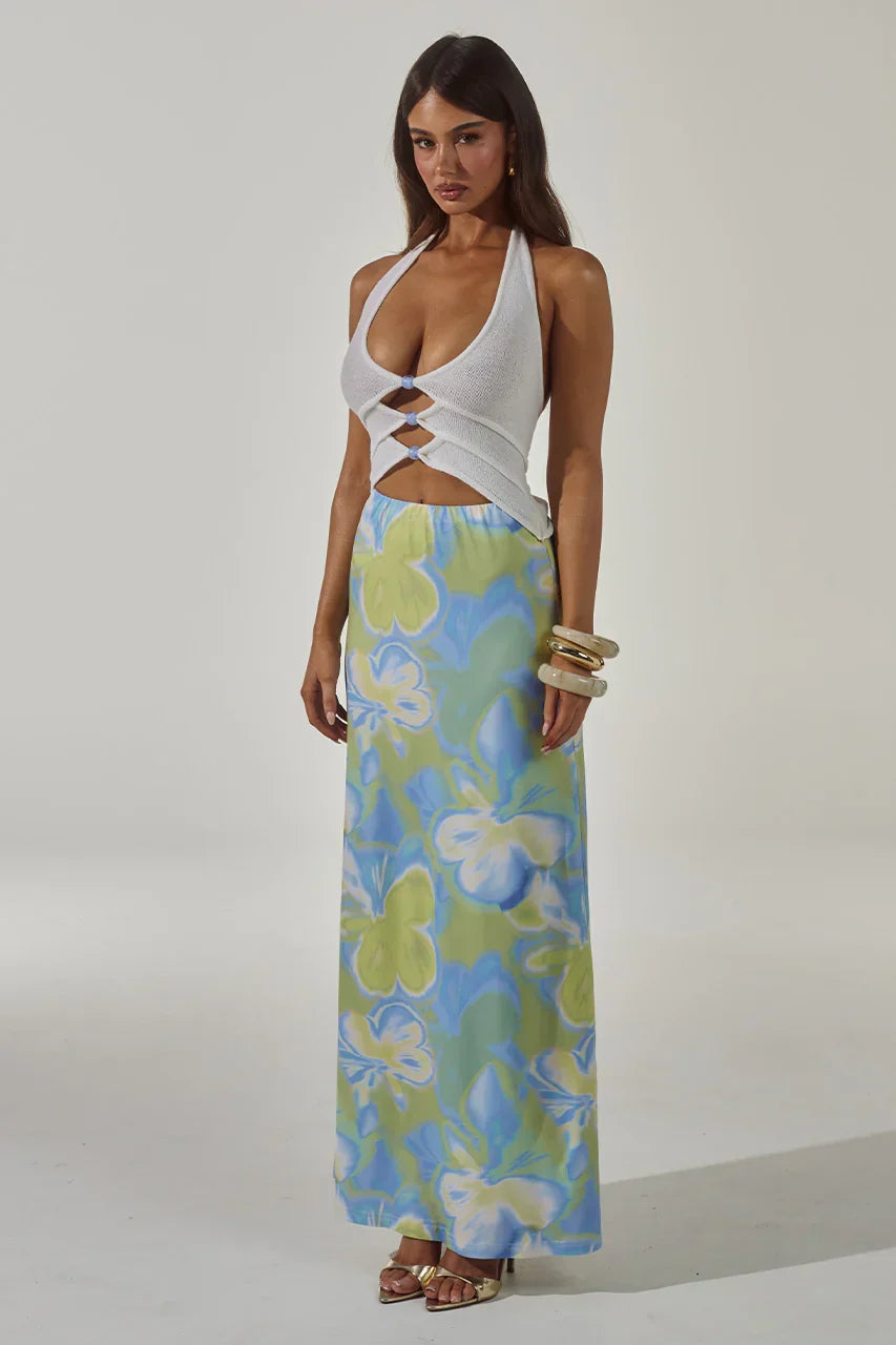 KEAGAN CUTOUT KNIT MAXI DRESS - WHITE/LANA GREEN