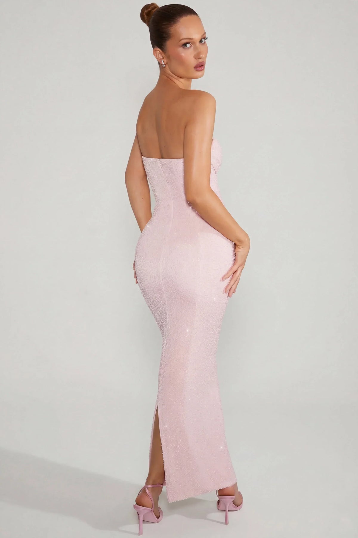 Embellished Bandeau Cowl Neck Maxi Dress in Blush
