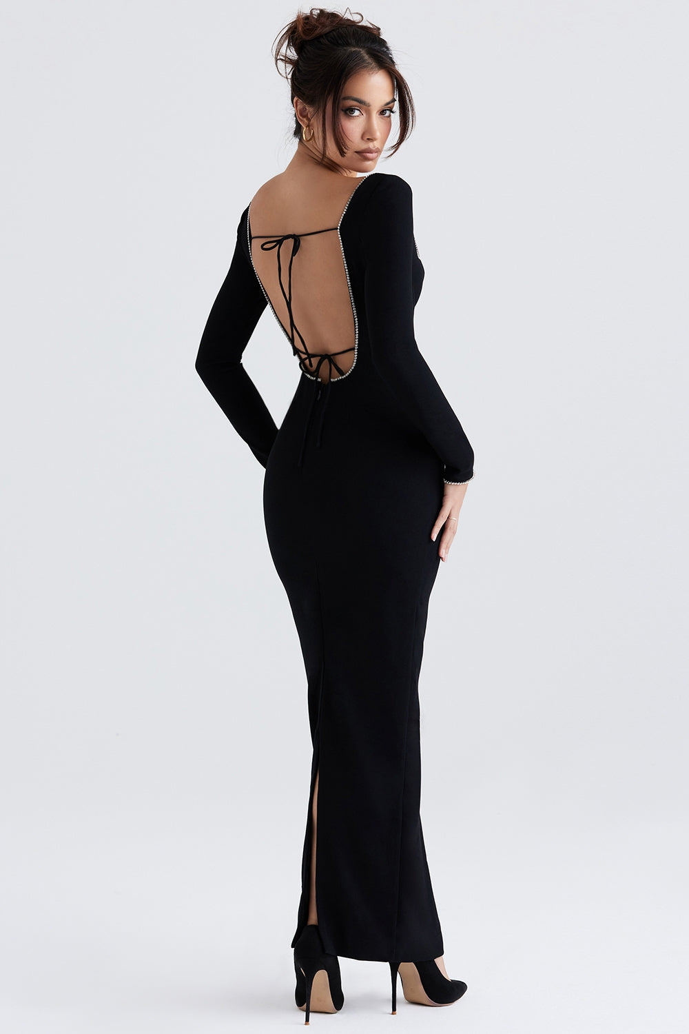 black crystal embellished maxi dress