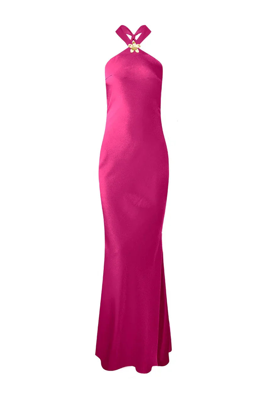 CHARA LOW CROSS BACK MAXI DRESS - MAGENTA