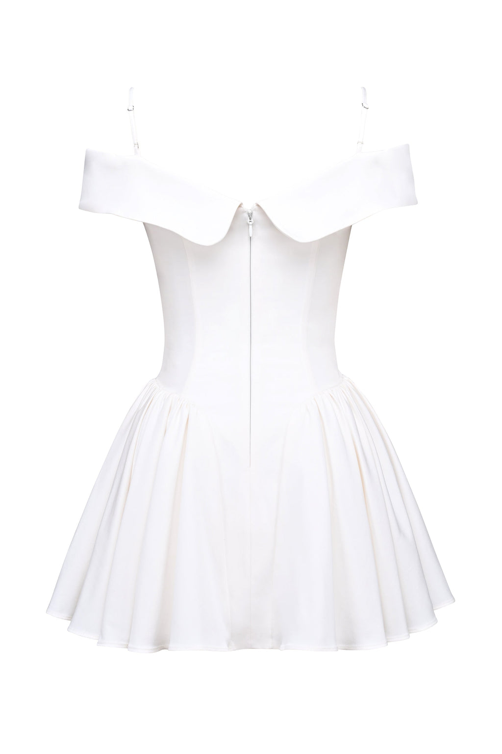 white twill off shoulder mini dress