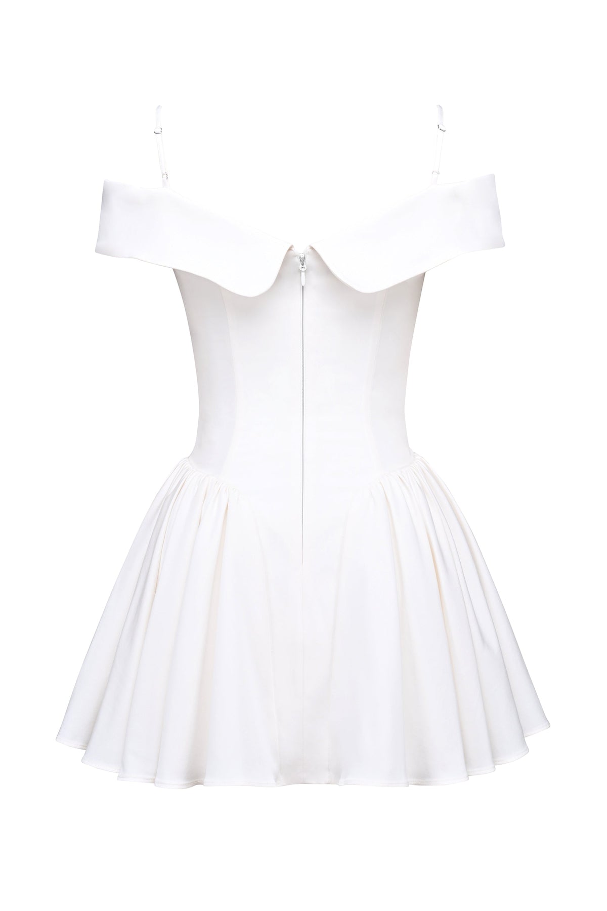 white twill off shoulder mini dress