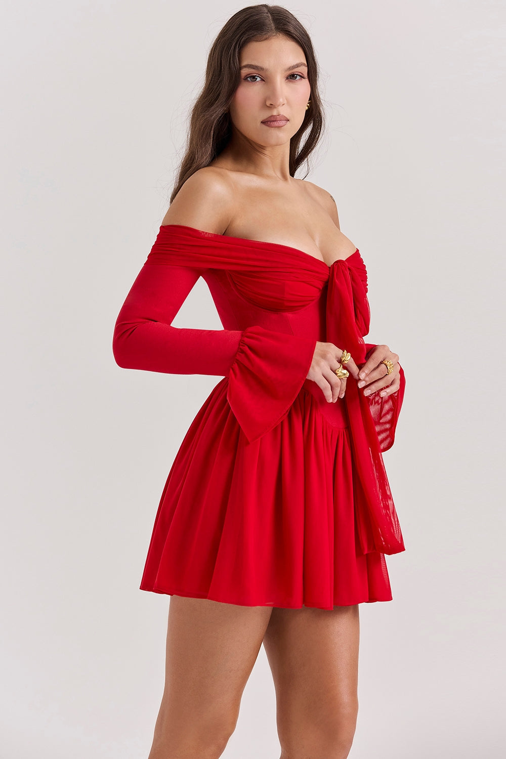 scarlet off shoulder dress