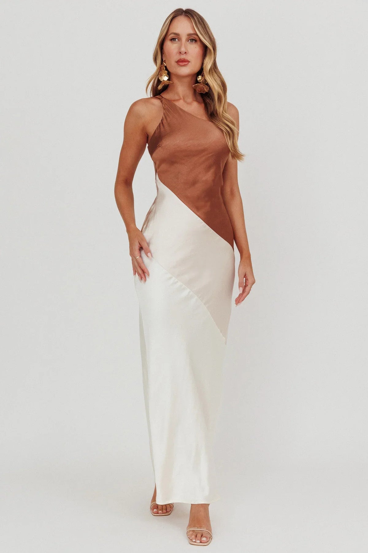 Swipe Right One-Shoulder Maxi Dress Neutral
