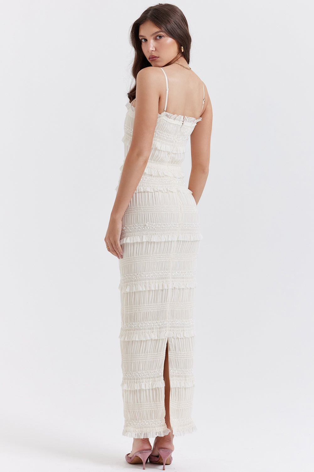 ivory sequin pleat maxi dress