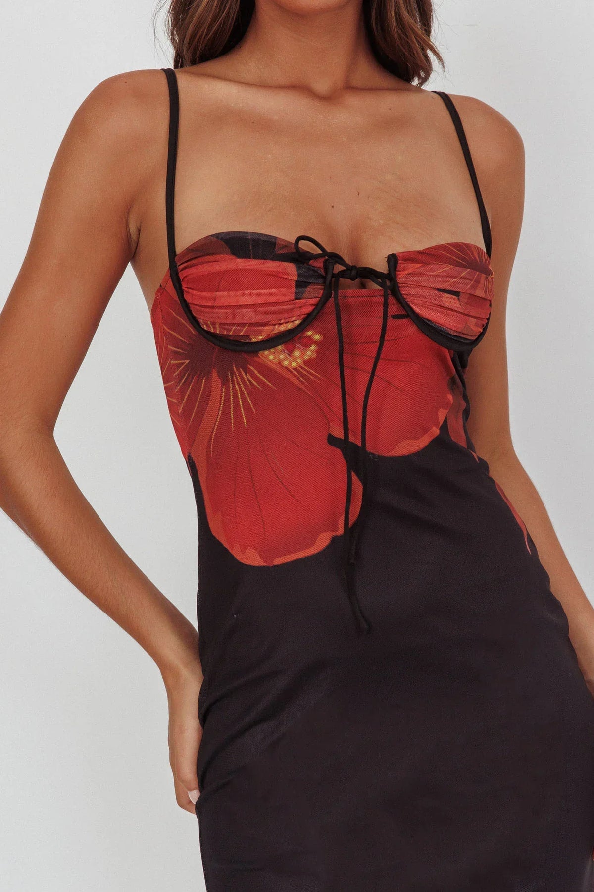 Fortune Bust Tie Maxi Dress Hibiscus Black