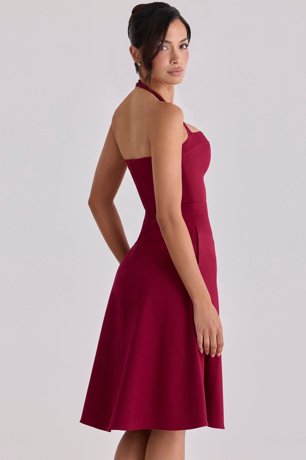 wine soft twill halter neck midi dress