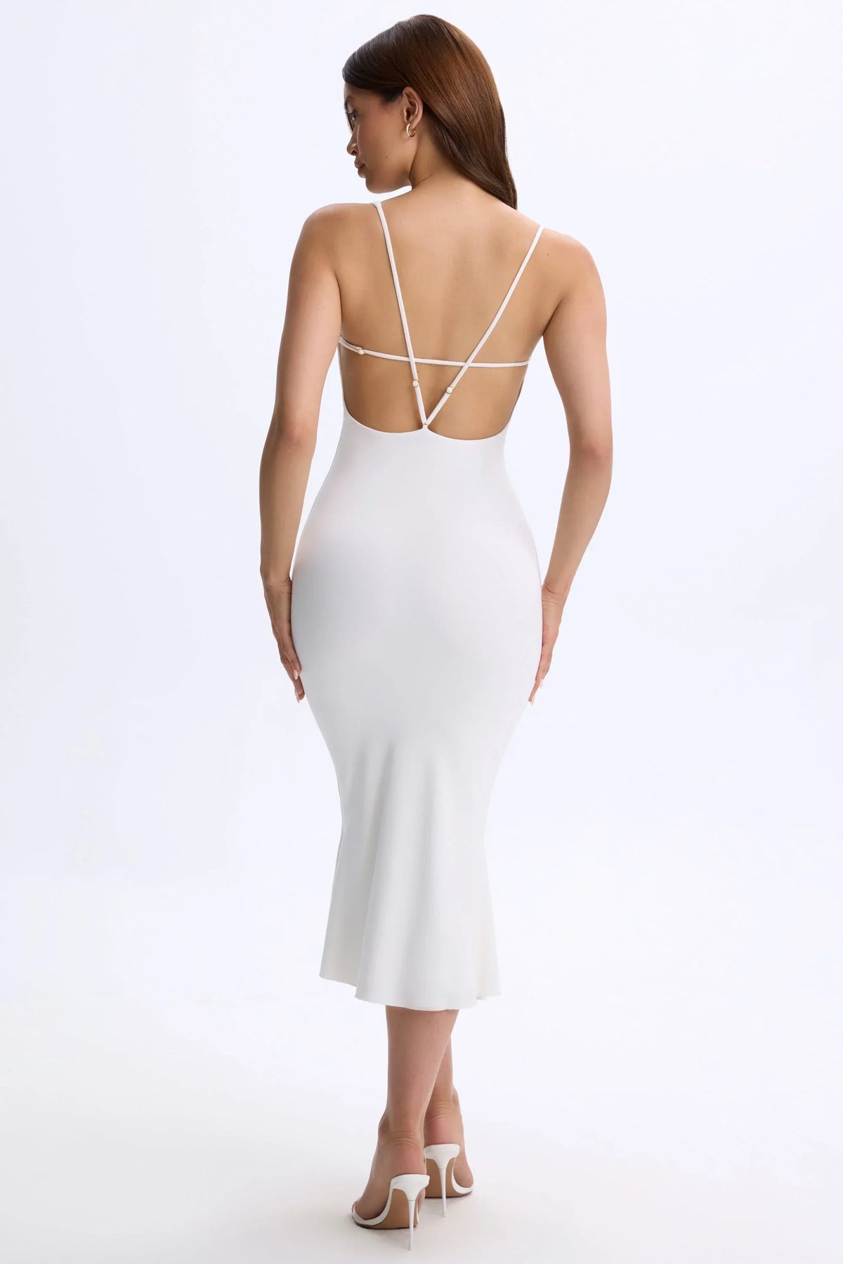 Modal Plunge Open-Back Midaxi Dress in White