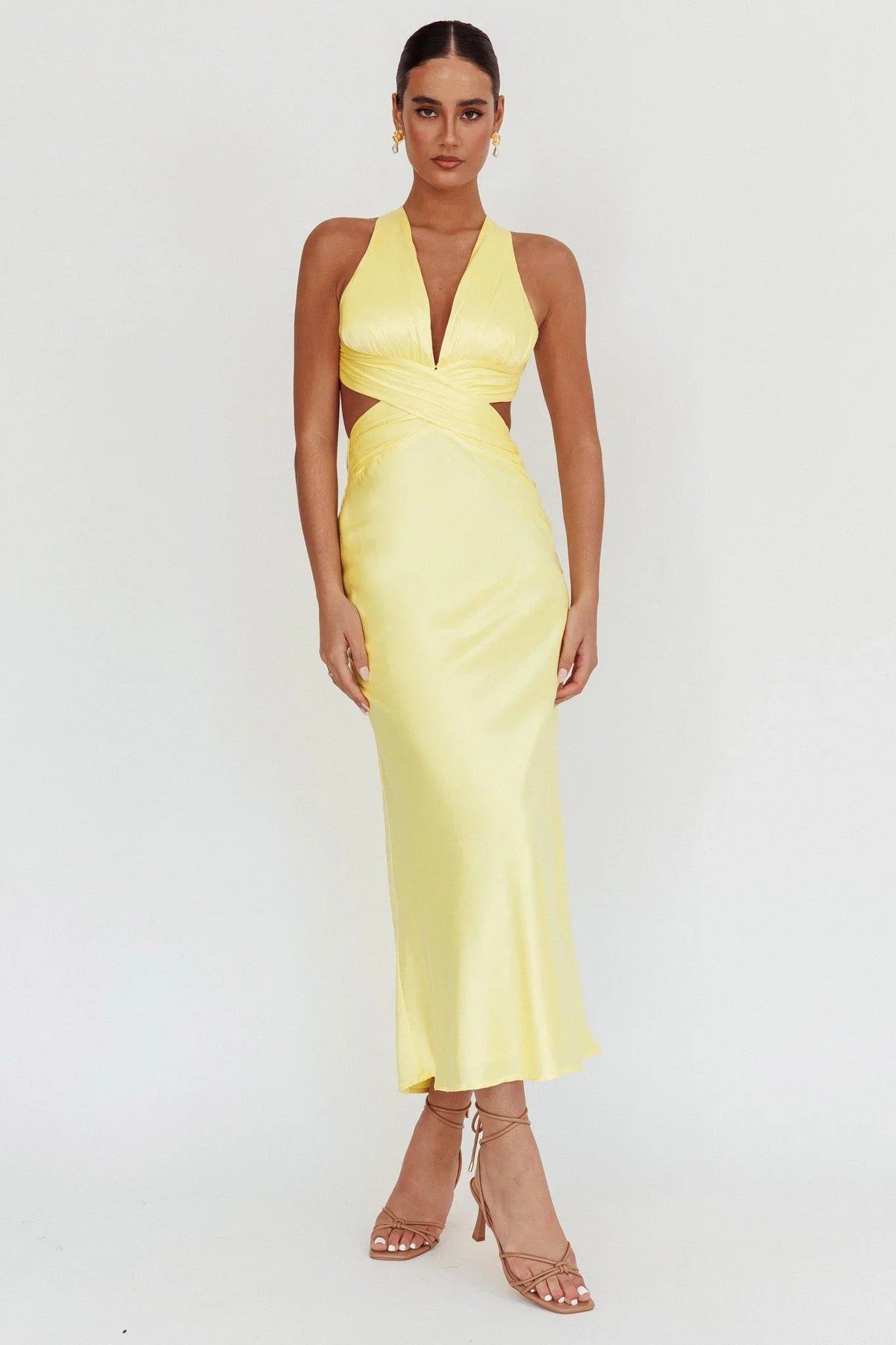 On And On Crossover Cut-Out Maxi Dress Lemon