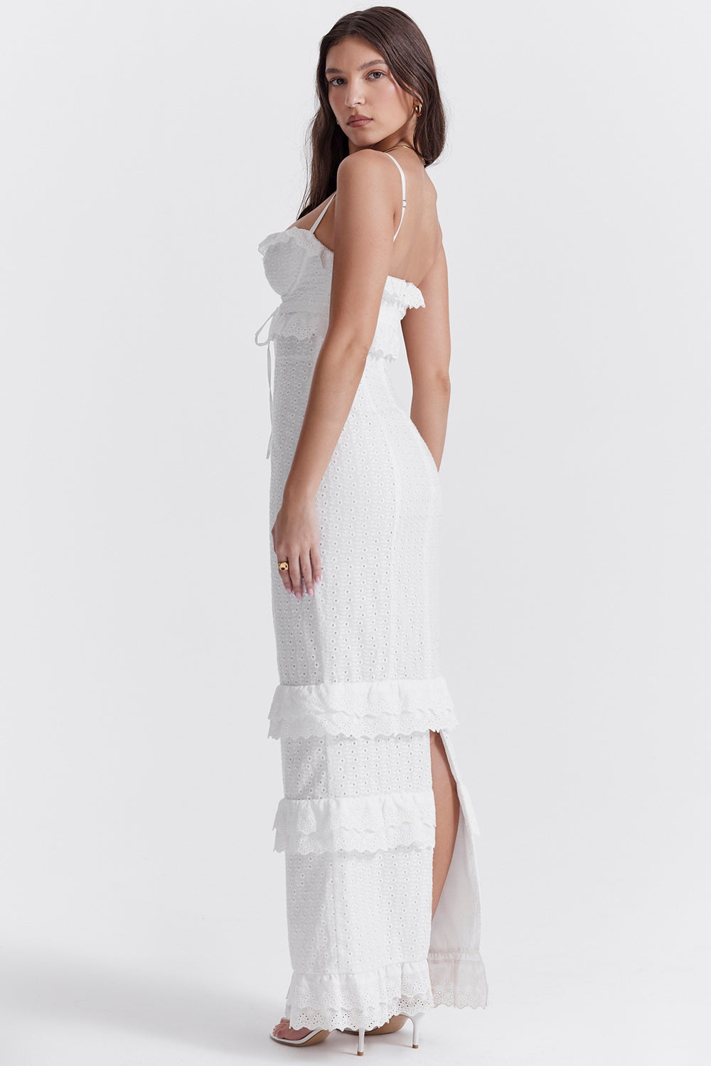 white broderie maxi dress