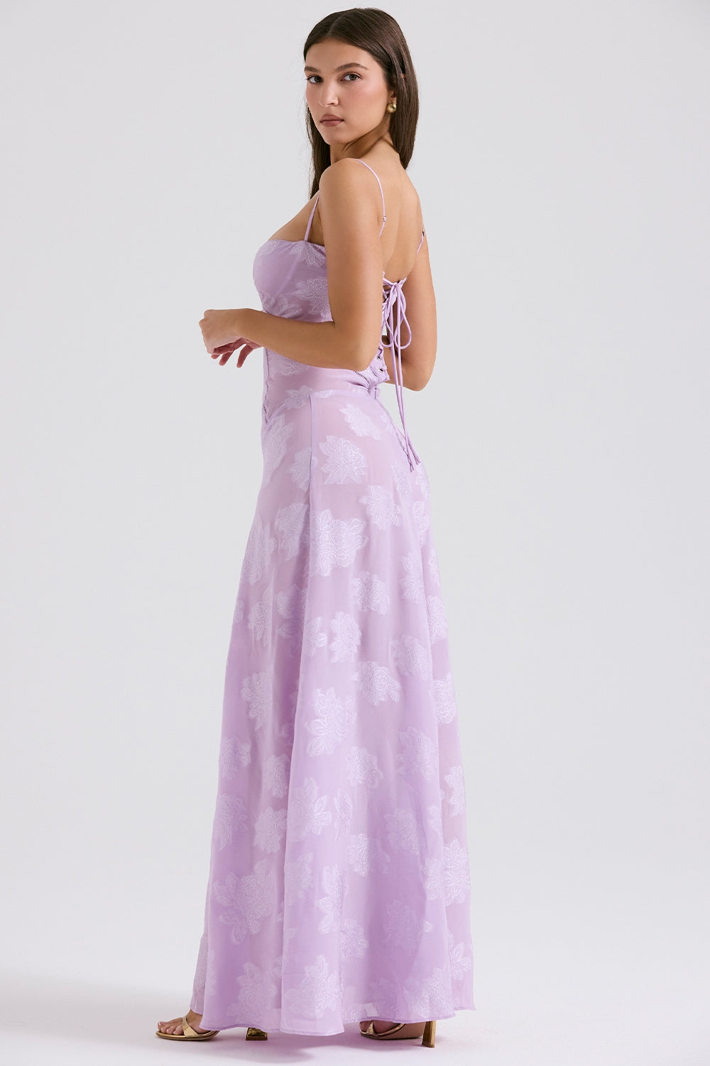 orchid floral lace back maxi dress