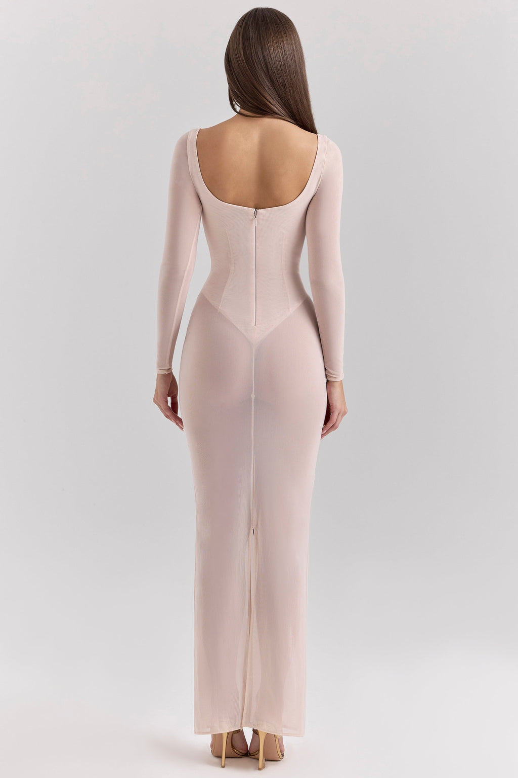 blush mesh maxi dress with bodysuit
