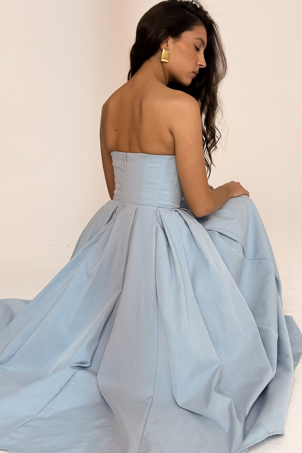 tuscan blue strapless midi sundress