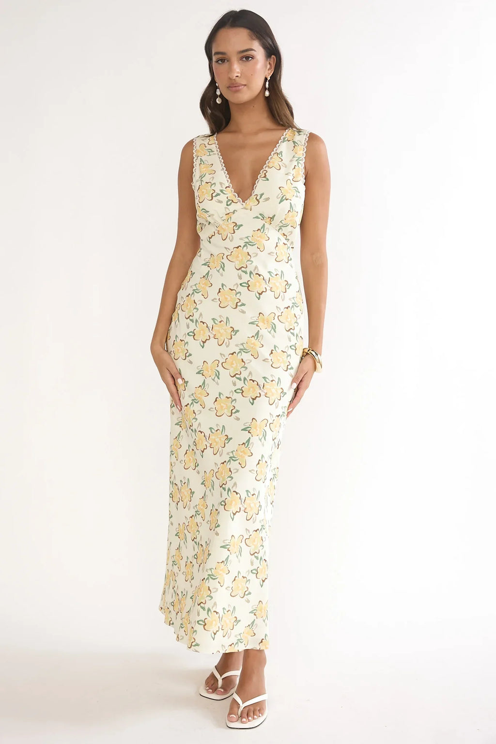 Coucou V-Neckline Maxi Dress Floral Yellow