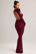 Modal Ruched Backless Maxi Dress in Wine