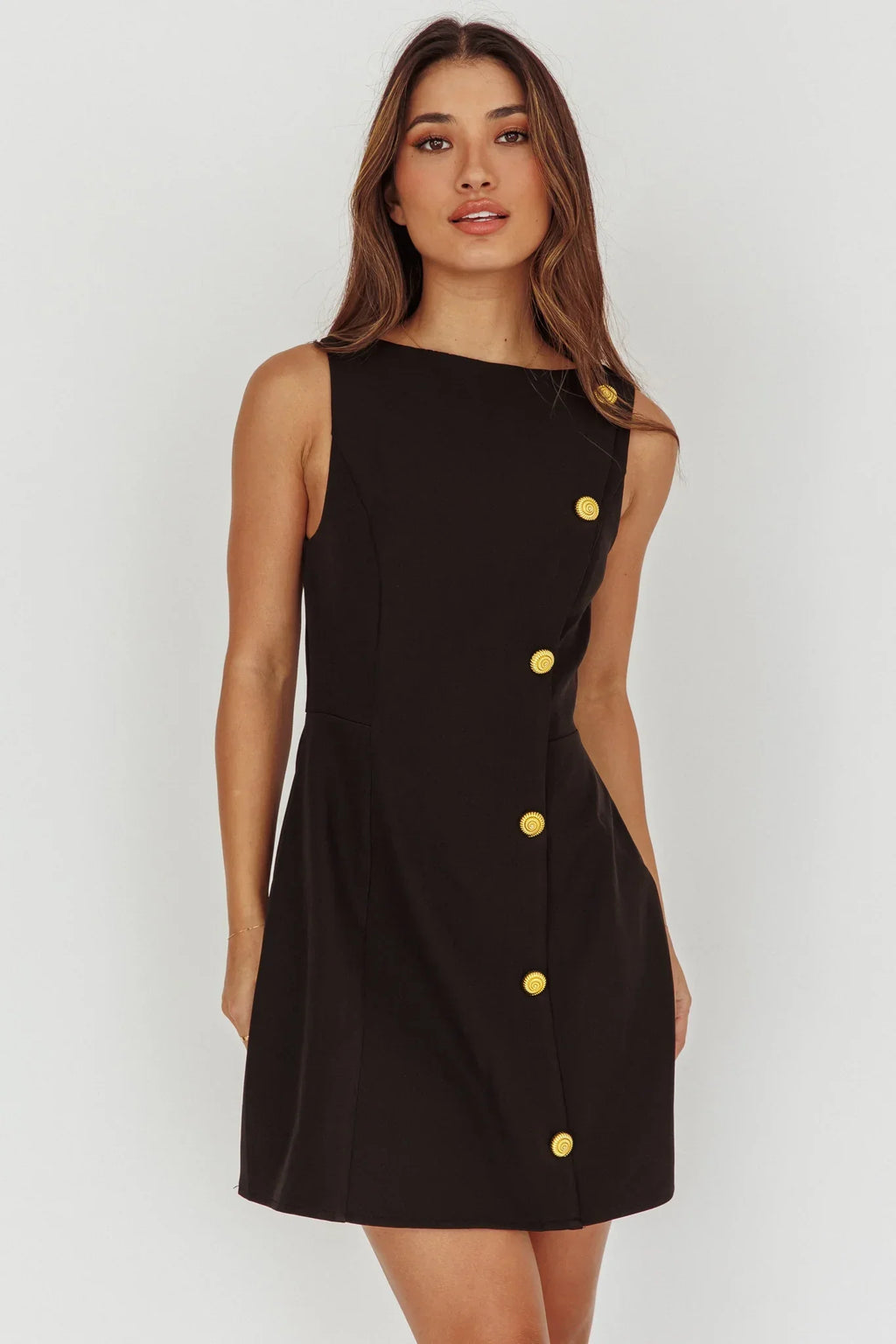 Opulent Button Front Mini Dress Black