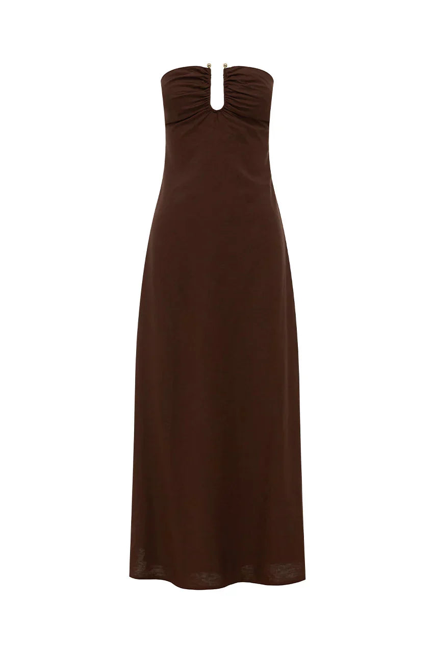 MARTHA STRAPLESS MAXI DRESS - CHOCOLATE