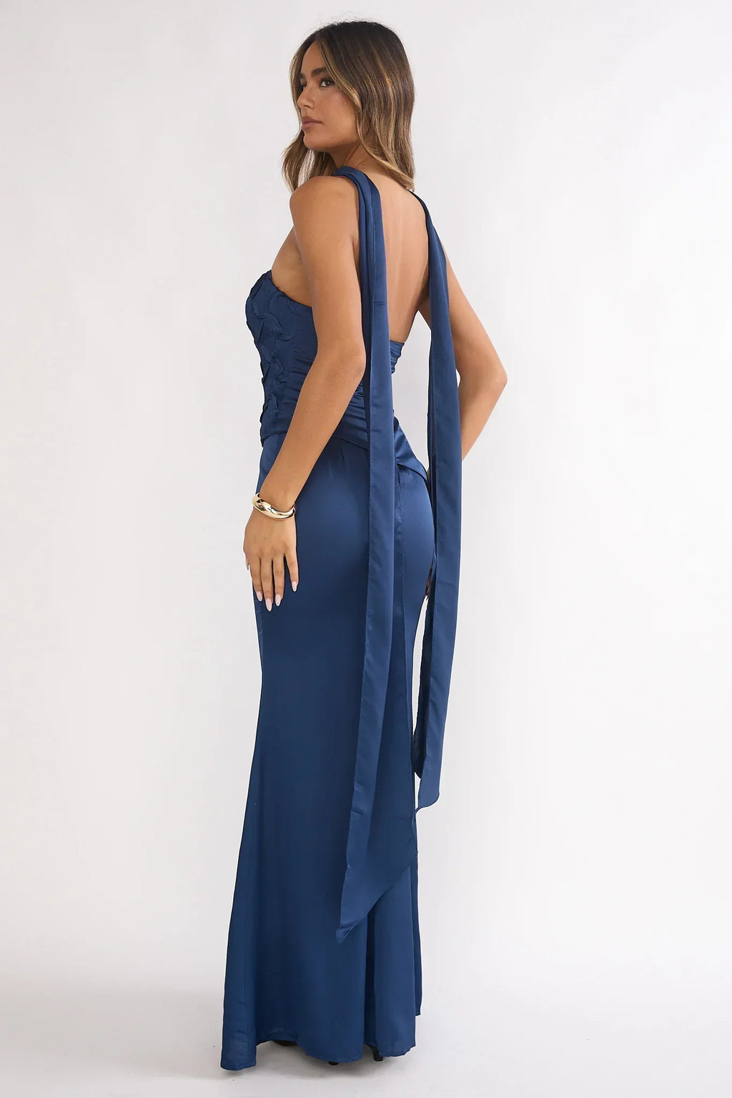 Veradis Strapless Scarf Maxi Dress Navy