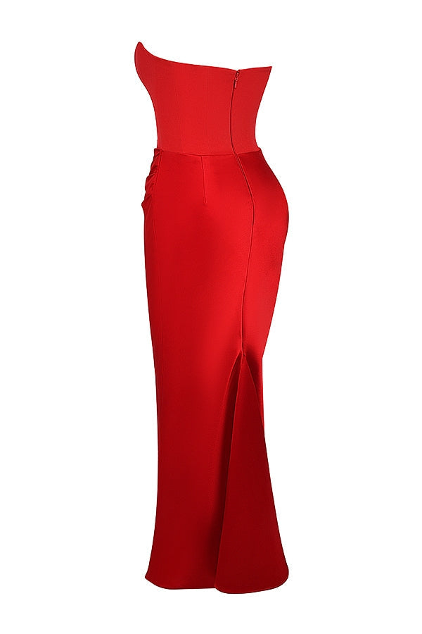 scarlet strapless corset maxi dress