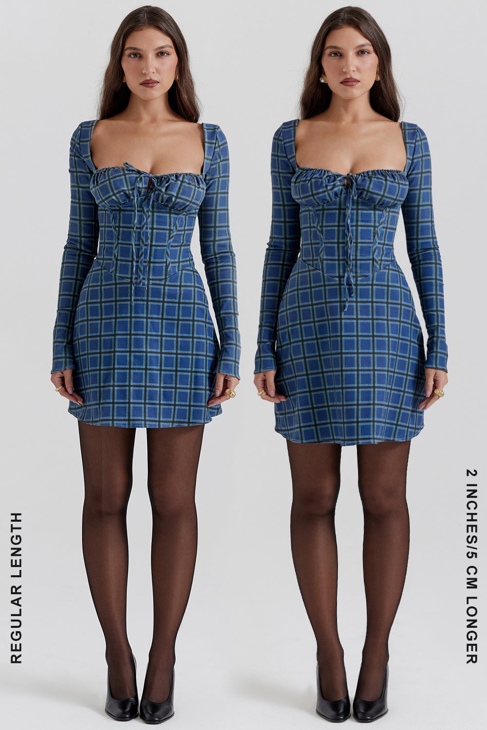 blue tartan corset mini dress